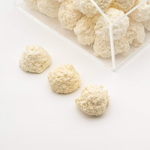 White Chocolate Coconut Clusters Creamy White Chocolate and Toasty Shredded Coconut Perfect Blend of Sweet and Crunchy Available in 8 oz