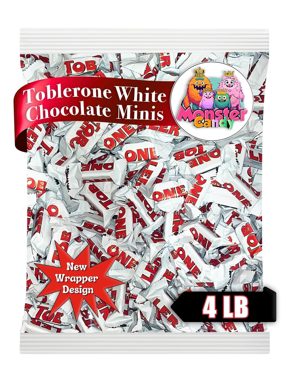 White Chocolate Toblerone Chocolate Bars Minis - 4 lb Bulk Chocolate - White Toblerone is the Finest White Chocolate with Honey-Almond Nougat - White Chocolate Candy Bulk - Repackaged by Monster Candy