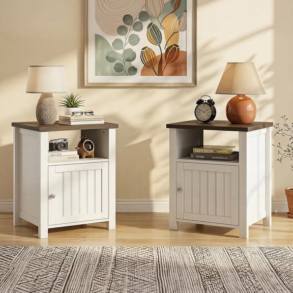 White ChooChoo Farmhouse Nightstands with Storage