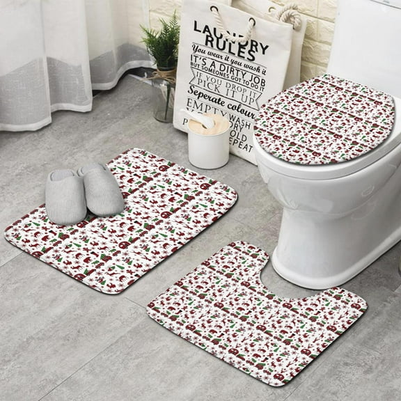 White Christmas Animal and Car Pattern Bathroom Rugs Sets 3 Piece,Toilet Cover Set,Absorbent Non Slip Bathroom Mats Sets with U-Shaped Contour Rug Toilet Rug Set
