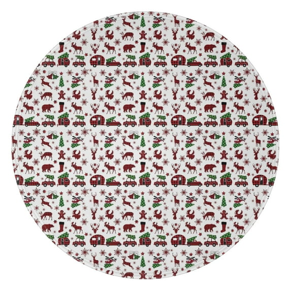 White Christmas Animal and Car Pattern Round Blanket,Comfortable Soft Flannel Throw Blanket,All Season,Warm Lightweight Blankets for Sofa Bed Couch Living Room Chair 60"x60"