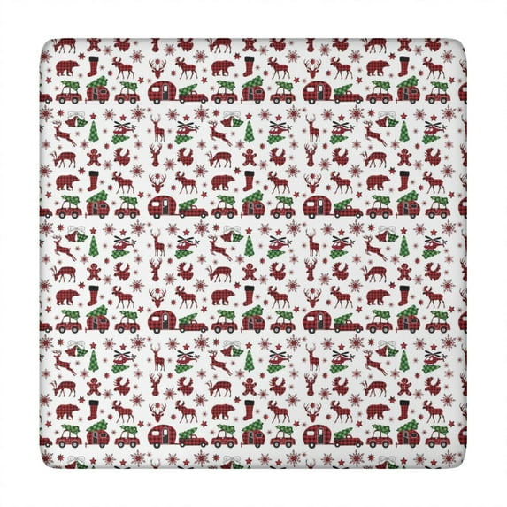 White Christmas Animal and Car Pattern Square Fitted Tablecloth with Elastic Edge,Square Table Cover,Washable Elastic Table Cover for Home Kitchen Party Decor 34"x34"