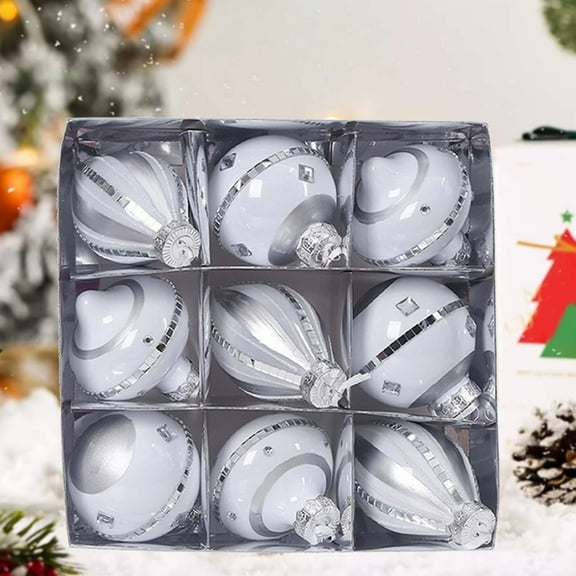 White Christmas Ball Set, 9-Pack 3.15 Inch Multi-Style Tree Ornaments, Decorative Hanging Spheres for Holiday Party, Home, Office Decor