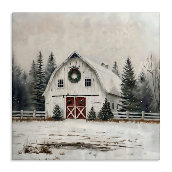Stupell Industries White Christmas Barn with Wreat Canvas Wall Art, design by Creative Studio, 24 x 24