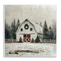 Stupell Industries White Christmas Barn with Wreat Wall Plaque Art, design by Creative Studio, 12 x 12