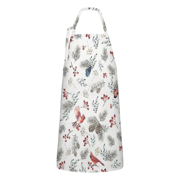 White Christmas Bird and Pine Apron-Garden Aprons for Women with Pockets-Cotton Linen Waterproof Kitchen Cooking Gardening Aprons Adjustable for Kitchen,Cooking,BBQ and Salon 32"x27"