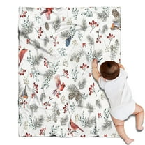 White Christmas Bird and Pine Pattern Blanket,Comfortable Soft Flannel Throw Blanket,All Season,Warm Lightweight Blankets for Sofa Bed Couch Living Room Chair,30"x40"