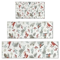 White Christmas Bird and Pine Pattern Kitchen Rugs Sets Of 3,Kitchen Runner Rugs Non Skid Washable,Decorative Kitchen Floor Mats for Kitchen,Sink,Laundry,17"x30"  17"x47"   17"x59"