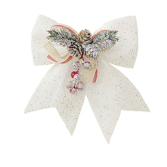 White Christmas Bow Decoration For Christmas Tree Gift Box Garland Door Wall Fireplace Festive Decor Velvet Material Size 5.91 X 5.91 Inches Weight 0.07 Pounds