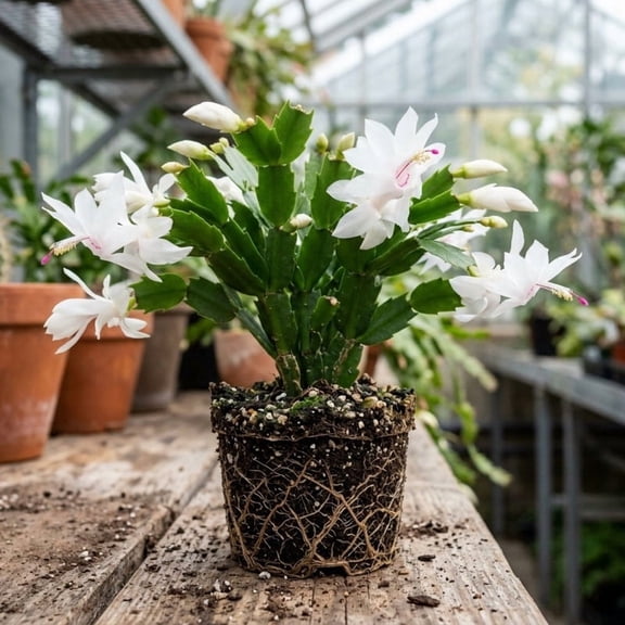White Christmas Cactus Live Plant, 3 Inch Pot, 2 Plants per Pot, Schlumbergera Holiday Cactus Houseplant, Indoor Flowering Succulent Plant for Home Decor