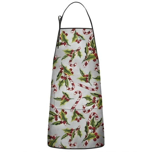 White Christmas Candy Cane Pattern Apron-Garden Aprons for Women with Pockets-Cotton Linen Waterproof Kitchen Cooking Gardening Aprons Adjustable for Kitchen,Cooking,BBQ and Salon 33"x27"