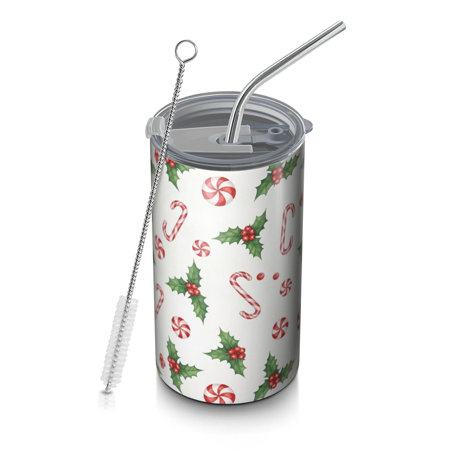 White Christmas Candy Cane Pattern Coffee Tumbler, Vacuum Insulated ...
