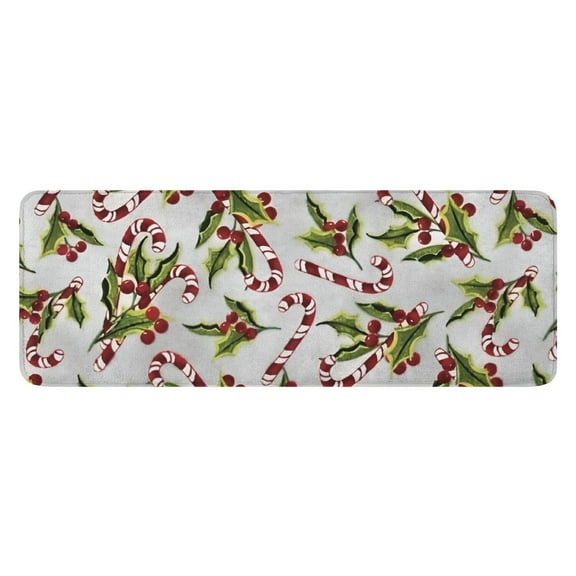 White Christmas Candy Cane Pattern Kitchen Rug Mat,Kitchen Runner Rugs Non Skid Washable,Decorative Kitchen Floor Mats for Kitchen,Sink,Laundry,17"x47.2"