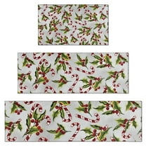 White Christmas Candy Cane Pattern Kitchen Rugs Sets Of 3,Kitchen Runner Rugs Non Skid Washable,Decorative Kitchen Floor Mats for Kitchen,Sink,Laundry,17"x30"  17"x47"   17"x59"