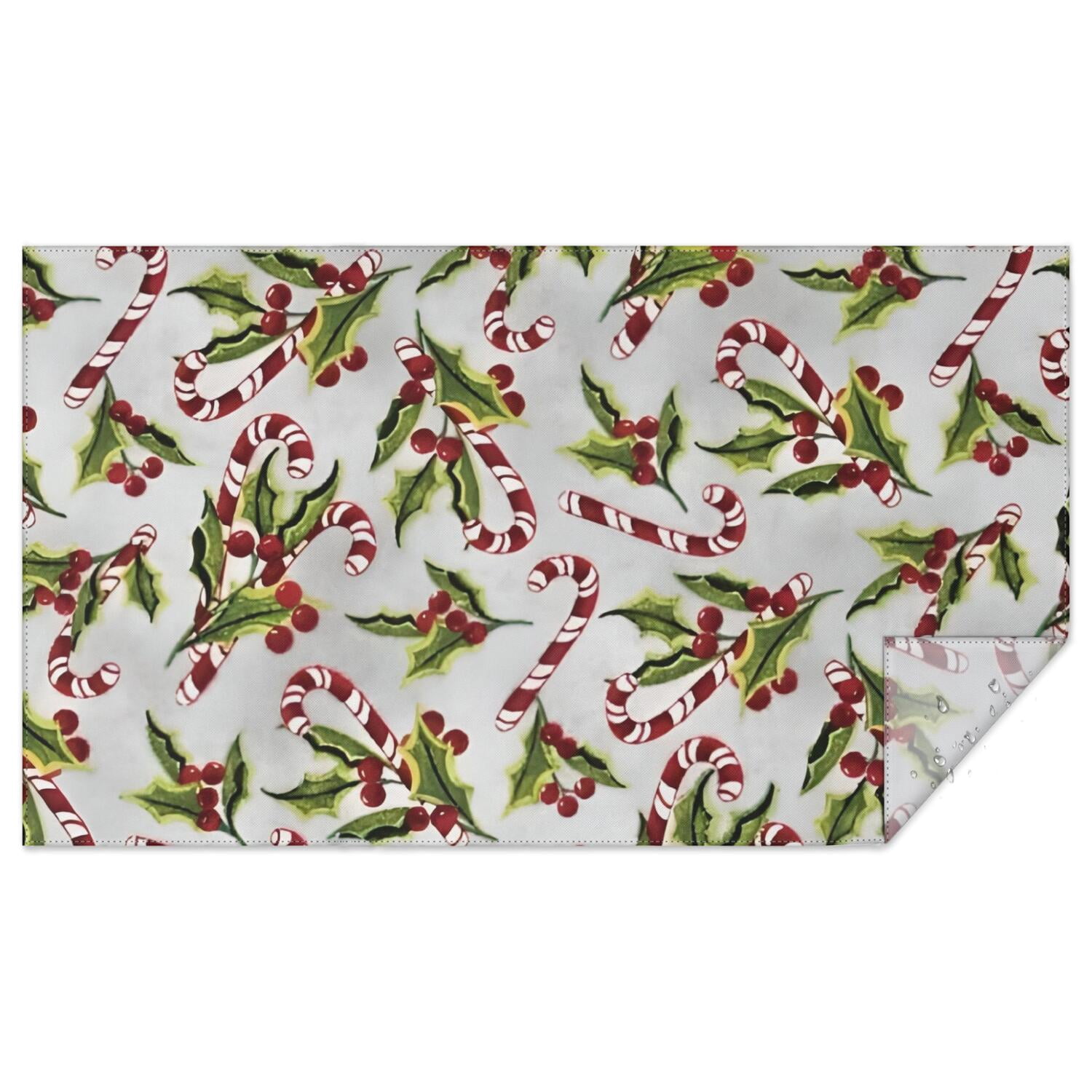 White Christmas Candy Cane Pattern Rectangle Tablecloth 60