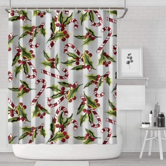White Christmas Candy Cane Pattern Shower Curtain 84"x72" ,Bathroom Decorative Shower Curtains Set with 12 Hooks,Modern Waterproof Washable Shower Curtain