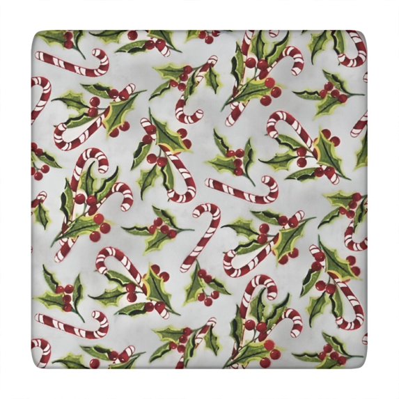 White Christmas Candy Cane Pattern Square Fitted Tablecloth with Elastic Edge,Square Table Cover,Washable Elastic Table Cover for Home Kitchen Party Decor 34"x34"
