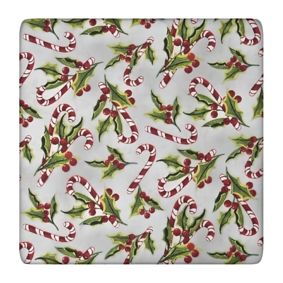 White Christmas Candy Cane Pattern Square Fitted Tablecloth with Elastic Edge,Square Table Cover,Washable Elastic Table Cover for Home Kitchen Party Decor 36"x36"