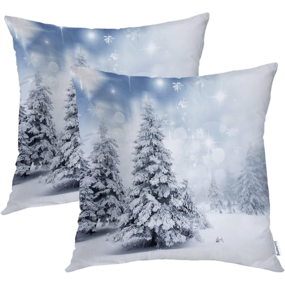 White Christmas Christmas Trees Throw Pillow Covers,Silver Snow Decorative Pillow Covers Digital Printing Blended Fabric for Couch Sofa Bed Invisible Zipper 18X18 in