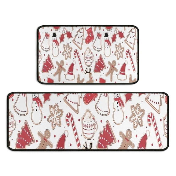 White Christmas Cookie Pattern Kitchen Rugs Sets Of 2,Anti Fatigue Kitchen Mat Rugs Non Slip Washable,Decorative Kitchen Floor Mats for Kitchen,Sink,Laundry,17"X30"+17"X47"