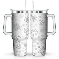 White Christmas Cup Gifts for Women Men, Snowflakes 40oz Laser Tumbler with Handle and Straw, Xmas Winter Stainless Steel Insulated Water Bottle (1 PC)
