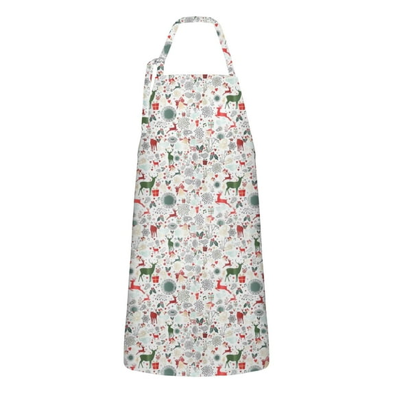 White Christmas Deer and Gift Apron-Garden Aprons for Women with Pockets-Cotton Linen Waterproof Kitchen Cooking Gardening Aprons Adjustable for Kitchen,Cooking,BBQ and Salon 32"x27"