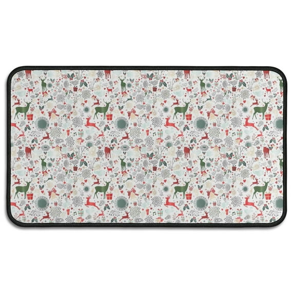 White Christmas Deer and Gift Pattern Door Rugs,Washable Non Slip Door Mats Indoor,Decorative Door Mats,Entry Mat Indoor for Entrance,Bedroom,Kitchen,Bathroom,30"x17"