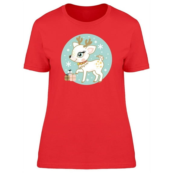 White Christmas Deer Gifts T-Shirt Women -Image by Shutterstock, Female Small