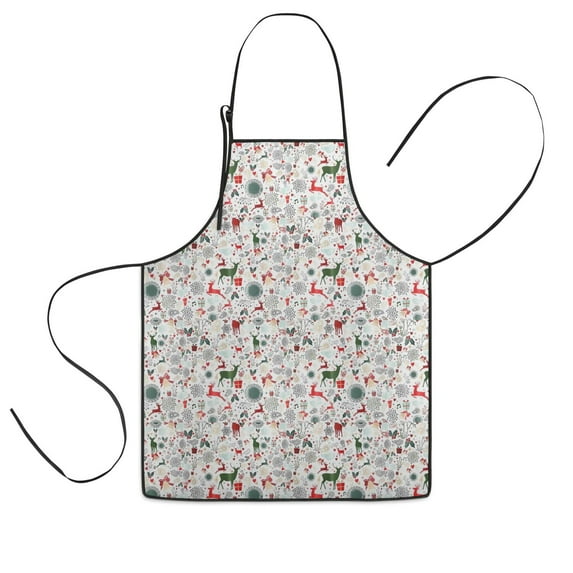 White Christmas Deer and Gift Pattern Kids Aprons for Girls and Boys,Adjustable Neck Strap Toddler Aprons for Kids Cooking Baking