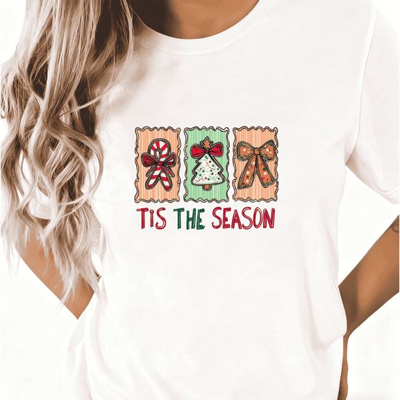 Tis The Season Print Tshirt White Graphic Tees Shirts S-5XL Christmas Holiday Classy Cotton Graphic Tops