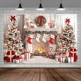 thumbnail image 1 of White Christmas Fireplace Photo Backdrop Winter Xmas Tree Stockings Gifts Background Kids Holiday Party Banner Portrait Photobooth Party Banner Decorations Photo Studio Props 10X8FT, 1 of 5