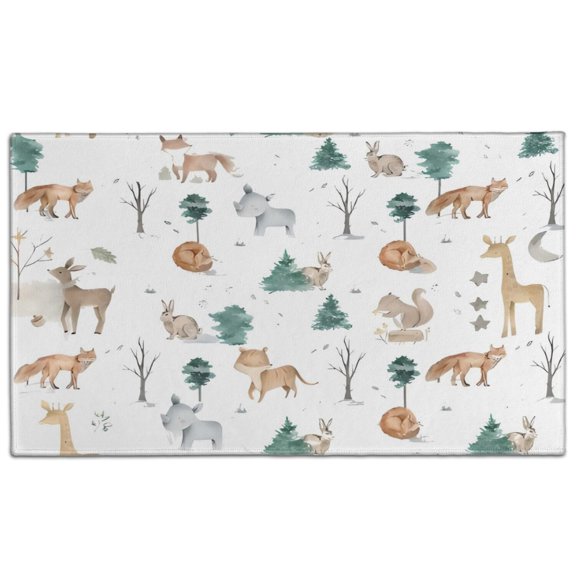 White Christmas Forest Animal Pattern Door Rugs,Washable Non Slip Door Mats Indoor,Decorative Door Mats,Entry Mat Indoor for Entrance,Bedroom,Kitchen,Bathroom,17"x30"