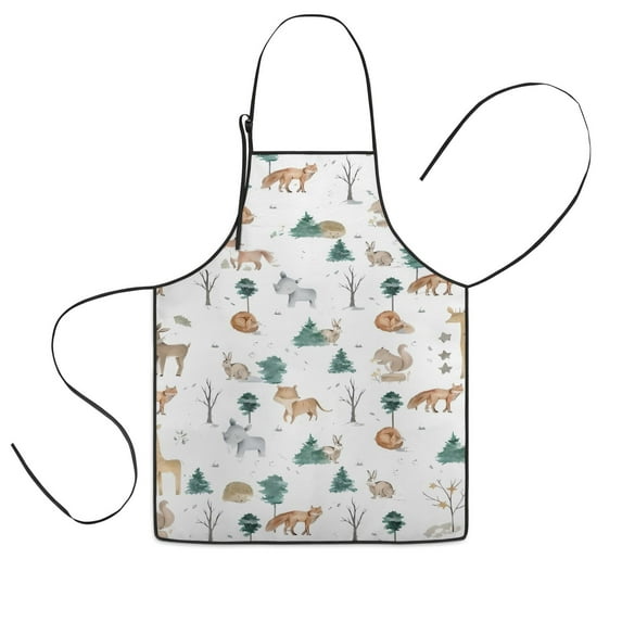 White Christmas Forest Animal Pattern Kids Aprons for Girls and Boys,Adjustable Neck Strap Toddler Aprons for Kids Cooking Baking