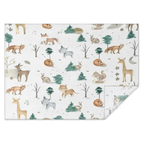 White Christmas Forest Animal Pattern Rectangle Tablecloth 60"x84",Waterproof Polyester Rectangle Table Cloth, Wipeable Spillproof Polyester Tablecloth for Dining, Camping, Indoor and Outdoor