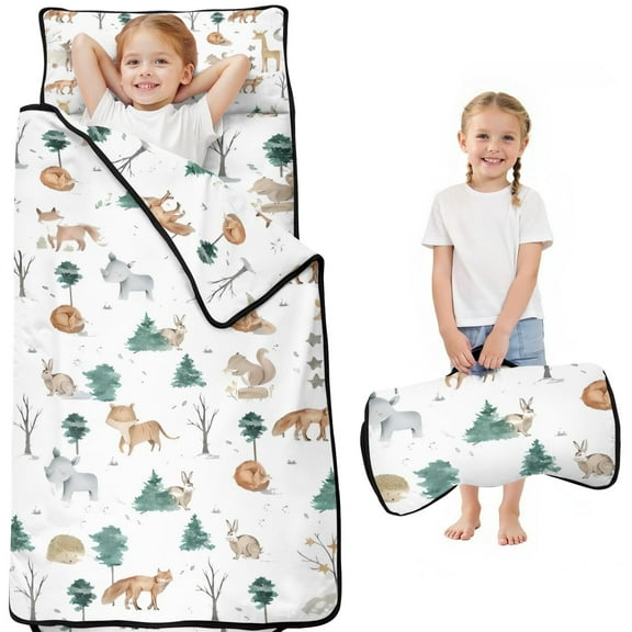 White Christmas Forest Animal Pattern Toddler Nap Mats for Kids Preschool,50"x20" Sleeping Mat Bag or Kids,Toddler Sleeping Bag,Toddler Nap Mat or Daycare
