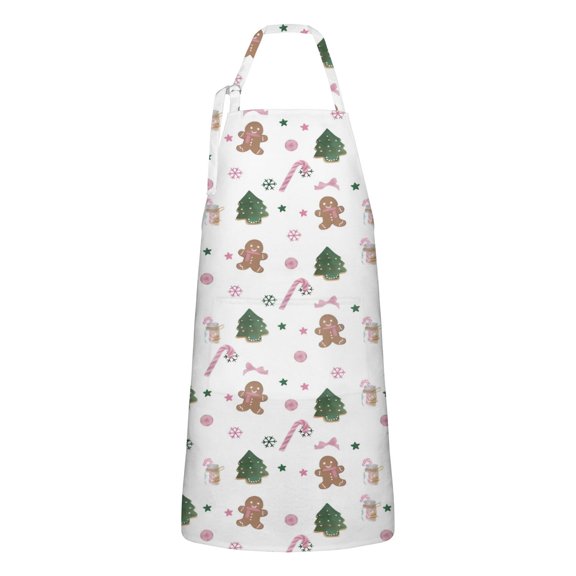 White Christmas Gingerbread Man Apron-Garden Aprons for Women with Pockets-Cotton Linen Waterproof Kitchen Cooking Gardening Aprons Adjustable for Kitchen,Cooking,BBQ and Salon 32"x27"
