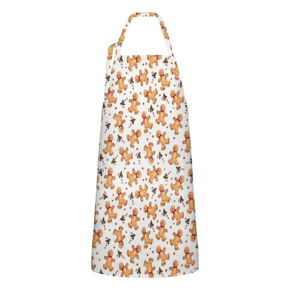 White Christmas Gingerbread Man Apron-Garden Aprons for Women with Pockets-Cotton Linen Waterproof Kitchen Cooking Gardening Aprons Adjustable for Kitchen,Cooking,BBQ and Salon 32"x27"