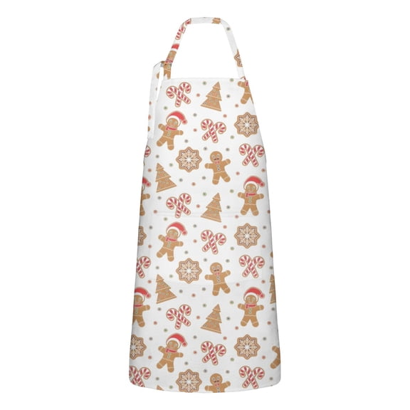 White Christmas Gingerbread Man Apron-Garden Aprons for Women with Pockets-Cotton Linen Waterproof Kitchen Cooking Gardening Aprons Adjustable for Kitchen,Cooking,BBQ and Salon 32"x27"