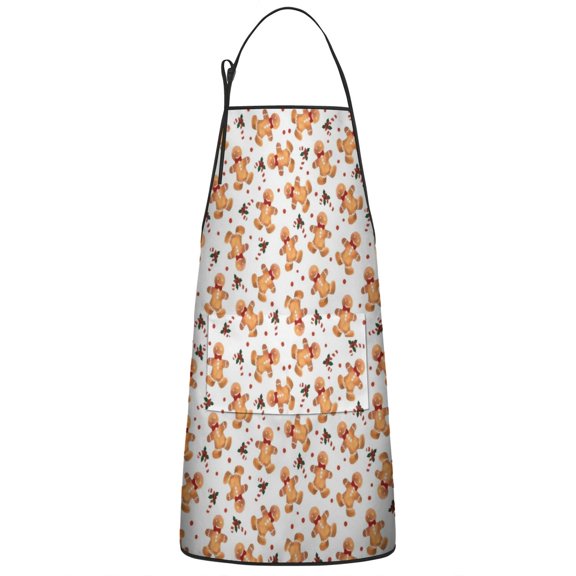 White Christmas Gingerbread Man Pattern Apron-Garden Aprons for Women with Pockets-Cotton Linen Waterproof Kitchen Cooking Gardening Aprons Adjustable for Kitchen,Cooking,BBQ and Salon 33"x27"