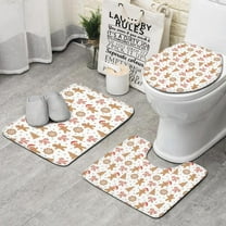 White Christmas Gingerbread Man Pattern Bathroom Rugs Sets 3 Piece,Toilet Cover Set,Absorbent Non Slip Bathroom Mats Sets with U-Shaped Contour Rug Toilet Rug Set