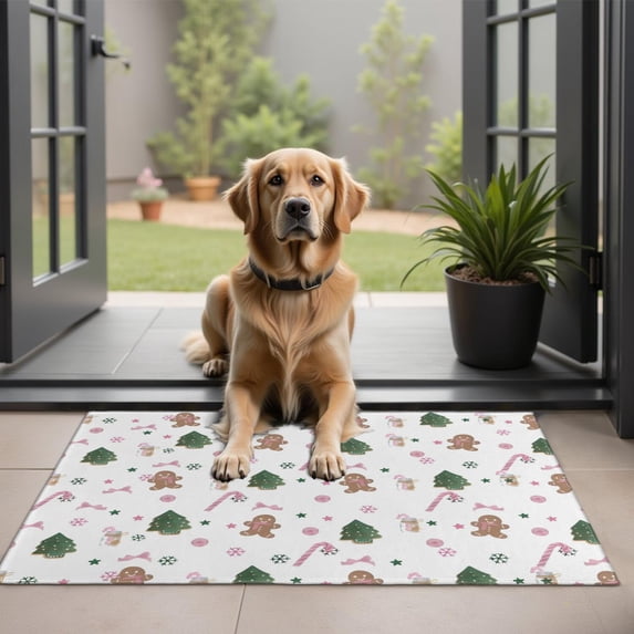 White Christmas Gingerbread Man Pattern Door Rugs,Washable Non Slip Door Mats Indoor,Decorative Door Mats,Entry Mat Indoor for Entrance,Bedroom,Kitchen,Bathroom,20"x32"