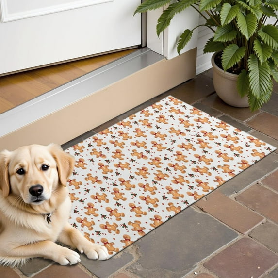 White Christmas Gingerbread Man Pattern Door Rugs,Washable Non Slip Door Mats Indoor,Decorative Door Mats,Entry Mat Indoor for Entrance,Bedroom,Kitchen,Bathroom,16"x24"