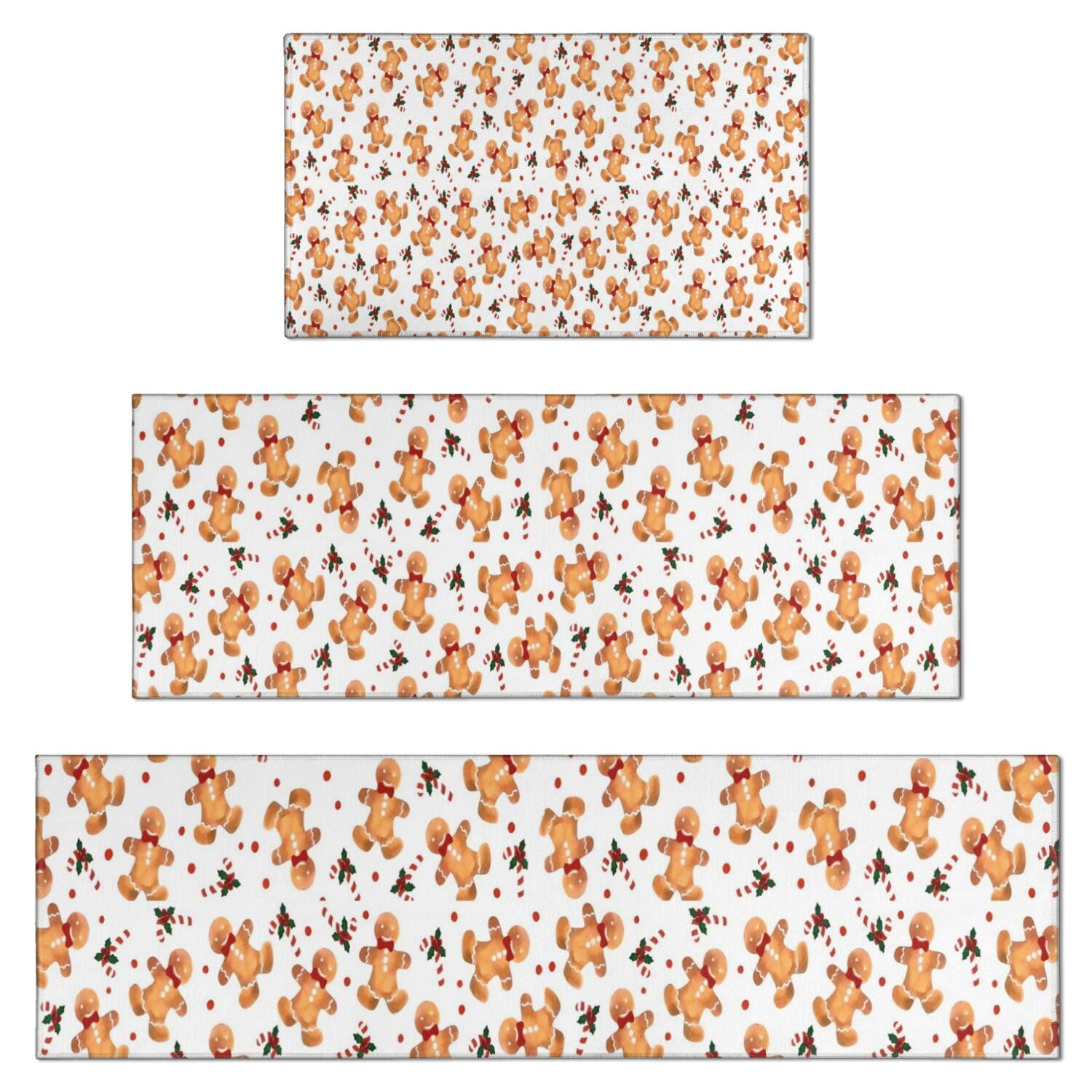 White Christmas Gingerbread Man Pattern Kitchen Rugs Sets Of 3,Kitchen ...