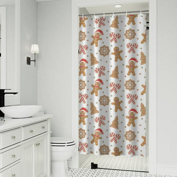 White Christmas Gingerbread Man Pattern Shower Curtain 36"x72" ,Bathroom Decorative Shower Curtains Set with 12 Hooks,Modern Waterproof Washable Shower Curtain