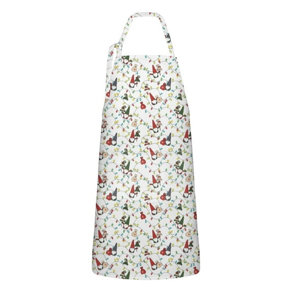 White Christmas Gnome and Light Apron-Garden Aprons for Women with Pockets-Cotton Linen Waterproof Kitchen Cooking Gardening Aprons Adjustable for Kitchen,Cooking,BBQ and Salon 32"x27"
