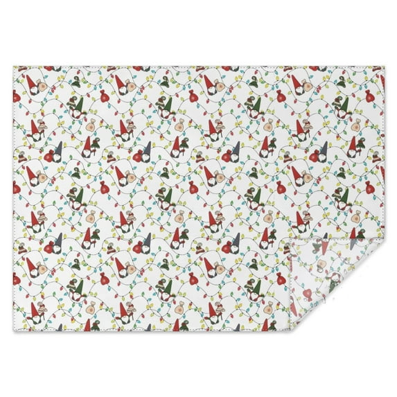 White Christmas Gnome and Light Pattern Rectangle Tablecloth 60"x84",Waterproof Polyester Rectangle Table Cloth, Wipeable Spillproof Polyester Tablecloth for Dining, Camping, Indoor and Outdoor
