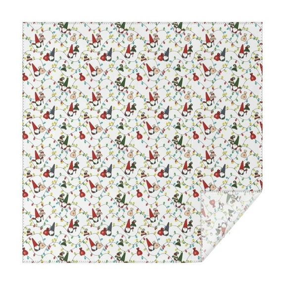 White Christmas Gnome and Light Pattern Square Tablecloth,Waterproof Square Table Cover,Wipeable Spillproof Washable Table Cover for Home Kitchen Party Decor 52"x52"(132x132cm)