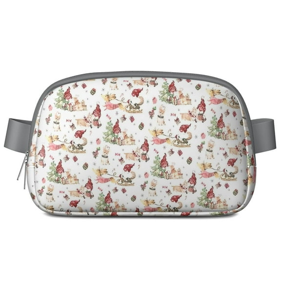 White Christmas Gnome Pattern Cute Fanny Packs for Women,Travel Waterproof Crossbody Fanny Bags Waist Purse for Women Anti Theft Adjustable Strap for Running Travel Cycling