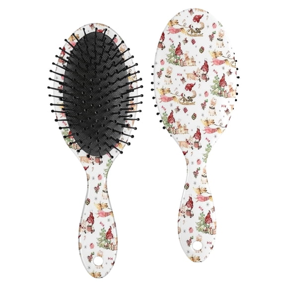 White Christmas Gnome Pattern Hair Brush,Girls Detangling Hair Brush,Glide Through Tangles with Ease for Wet & Dry Hair,8.8"X2.8"
