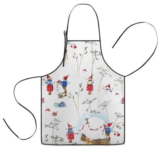 White Christmas Gnome Pattern Kids Aprons for Girls and Boys,Adjustable Neck Strap Toddler Aprons for Kids Cooking Baking